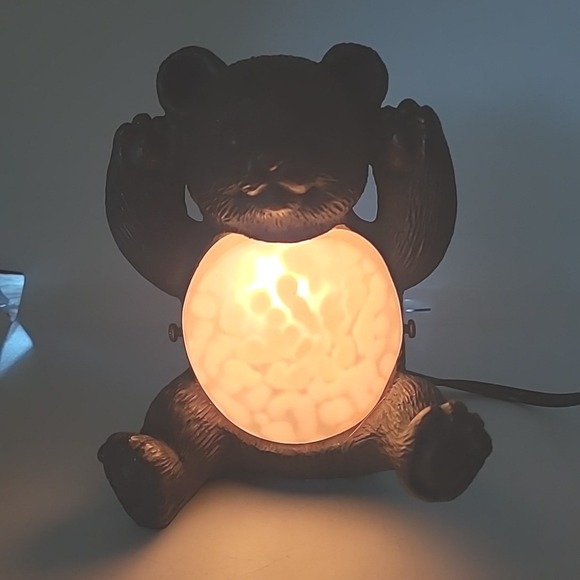 Other - Vintage Bear Accent Lamp Brown Frosted Glass Belly Nightlight Cabin Decor